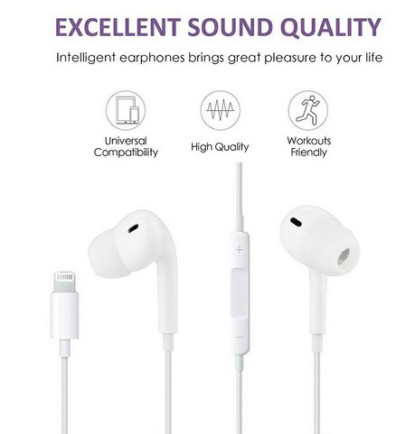 Bluetooth Wired Earphones for Apple iPhone with Mic and Volume