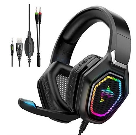 Gaming Headphones with Microphone Noise Cancelling Mic - RGB LED Light
